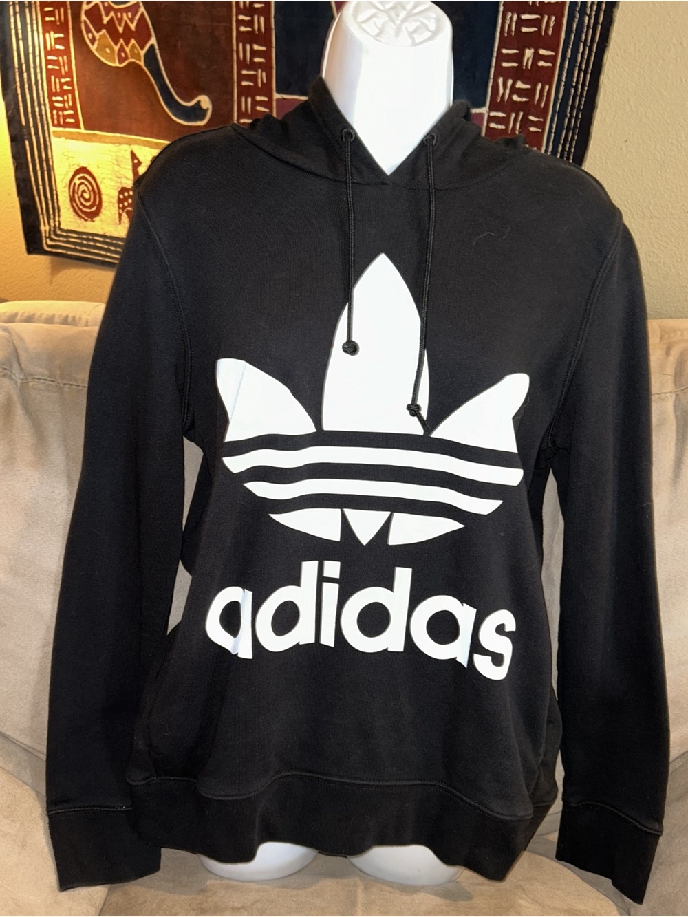 adidas Black Hoodie with Large White Trefoil Barely Used